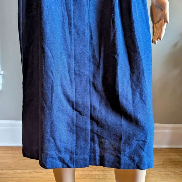Vintage 80s Allison Smith Navy Blue Midi Dress Nautical Preppy Crest Size 10 - Picture 5 of 12